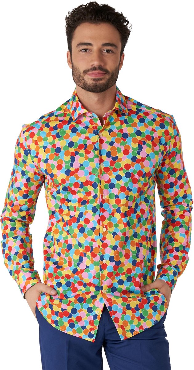 OppoSuits Confetteroni Shirt - Heren Overhemd - Confetti Carnavalsfeest Thema - Carnaval Overhemd - Maat EU 35/36 - XS