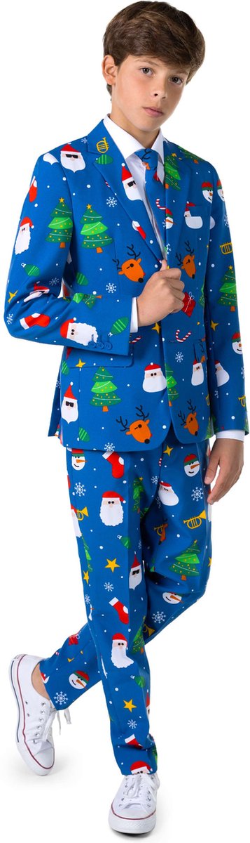 OppoSuits Festivity Blue - Tiener Kerstpak - Kerst Outfit - Blauw - Maat EU146/152