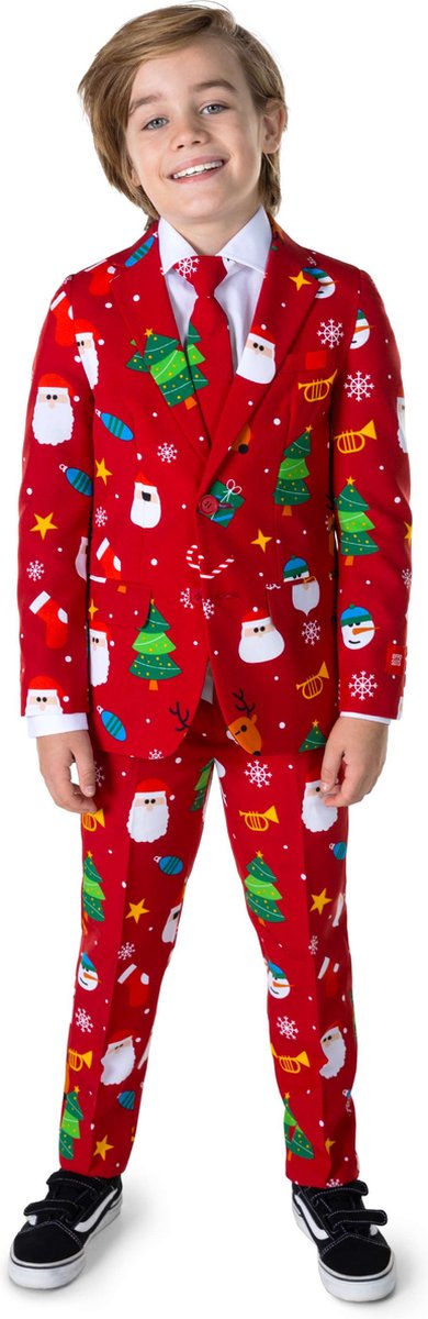 OppoSuits Festivity Red - Kids Kerstpak - Kerst Outfit - Rood - Maat EU122/128