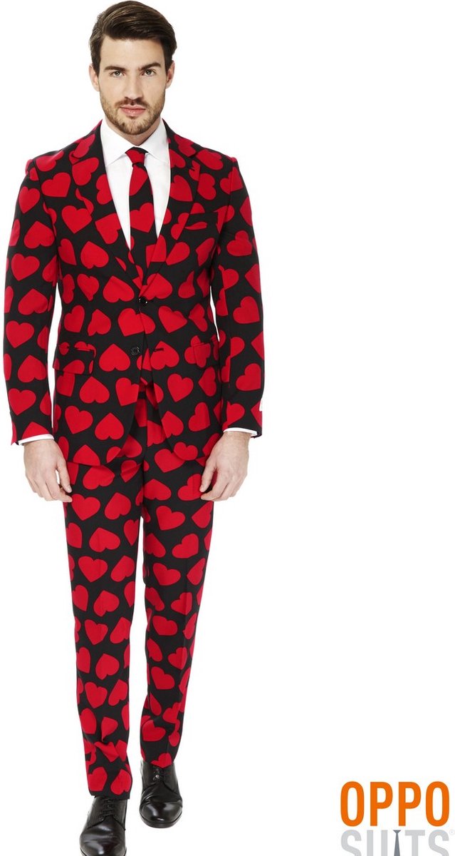 OppoSuits King of Hearts - Mannen Kostuum - Rood - Carnaval - Maat 56