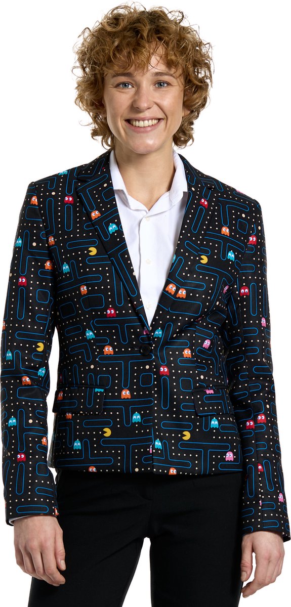 OppoSuits Madam PAC-MAN™ - Dames Blazer - Stijlvolle Dames Colbert - Carnaval, Halloween en Meer - Zwart - Maat: EU 40