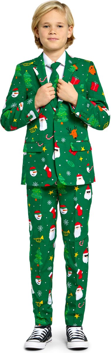 OppoSuits Tiener Festivity Green - Jongens Kerstpak - Kerst Outfit - Xmas Pak - Groen - Maat: EU 146/152