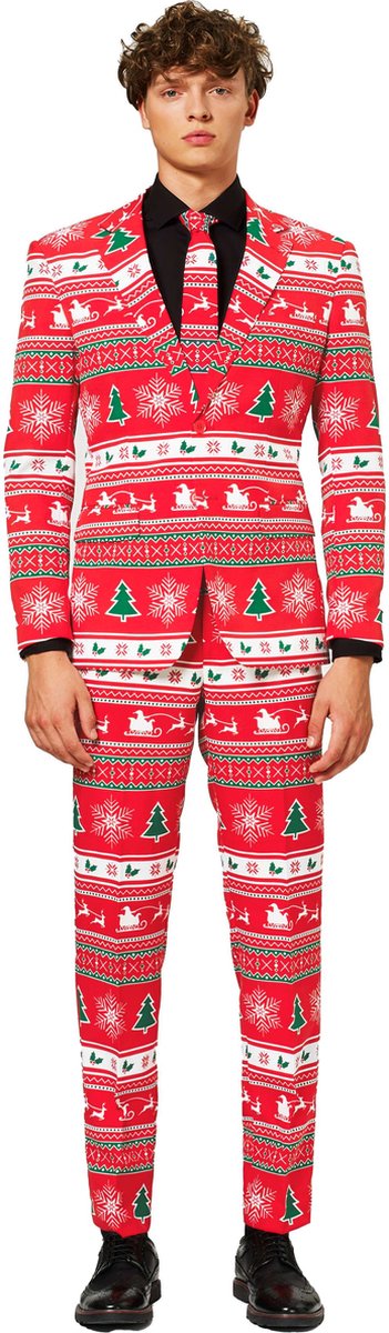 OppoSuits Winter Wonderland - Heren Kostuum - Heren Pak Rood - Kerstpak - Maat 62