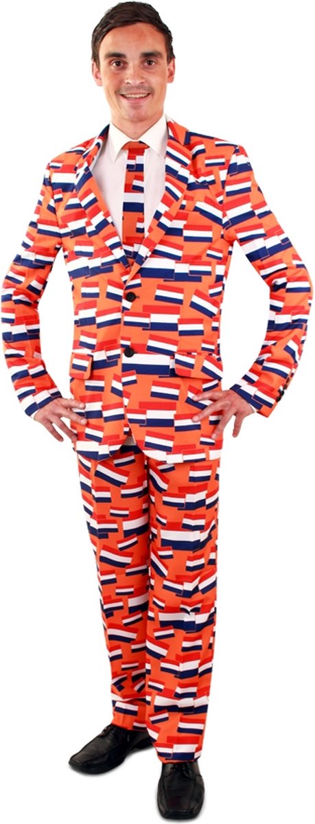 PartyXplosion - 100% NL & Oranje Kostuum - Nederland Oranje Driekleur Vlaggetjes - Man - Rood / Wit / Blauw, Oranje - Maat 60 - Carnavalskleding - Verkleedkleding