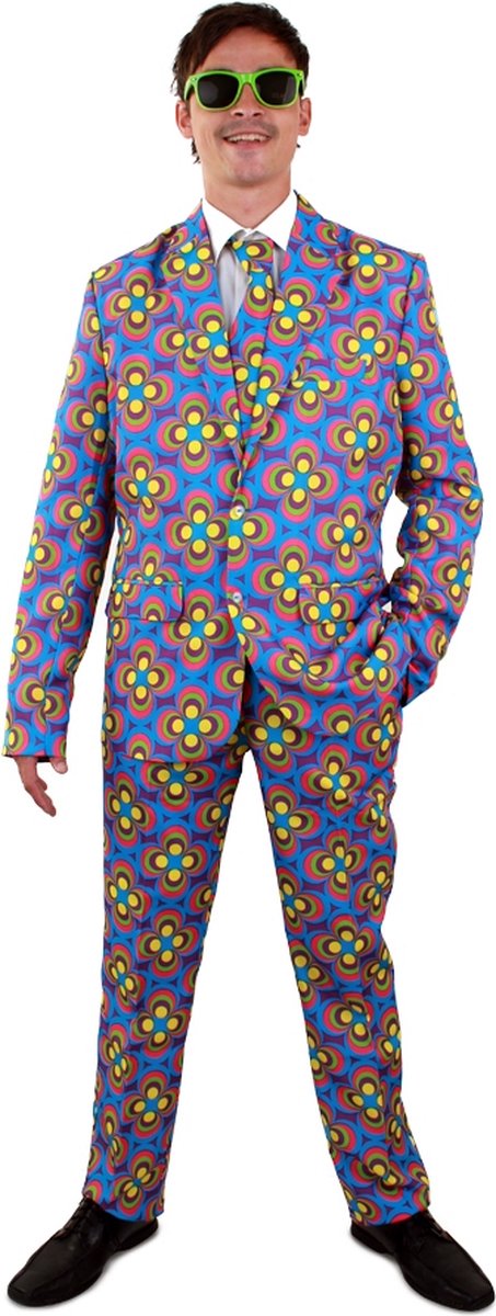 PartyXplosion - Hippie Kostuum - Honderd Vrolijke Bloemen Flower Power - Man - Multicolor - Maat 46 - Carnavalskleding - Verkleedkleding