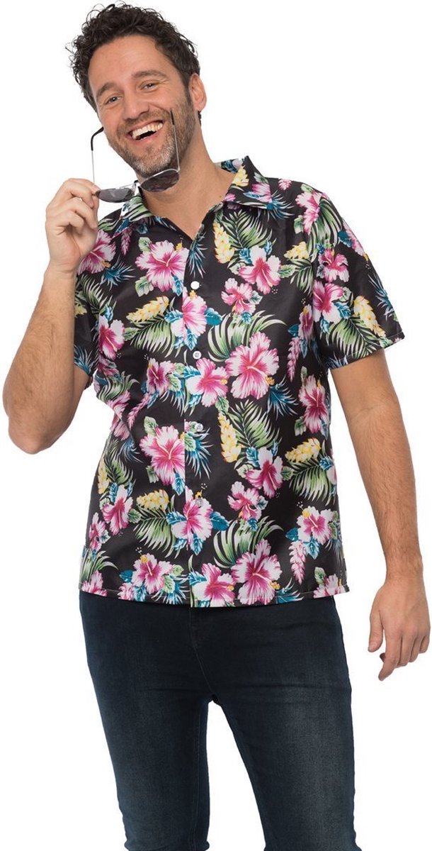 Partychimp Hawaii Blouse Mannen Carnavalskleding Heren Foute Party Verkleedkleren Volwassenen - Polyester - Zwart - Maat XL