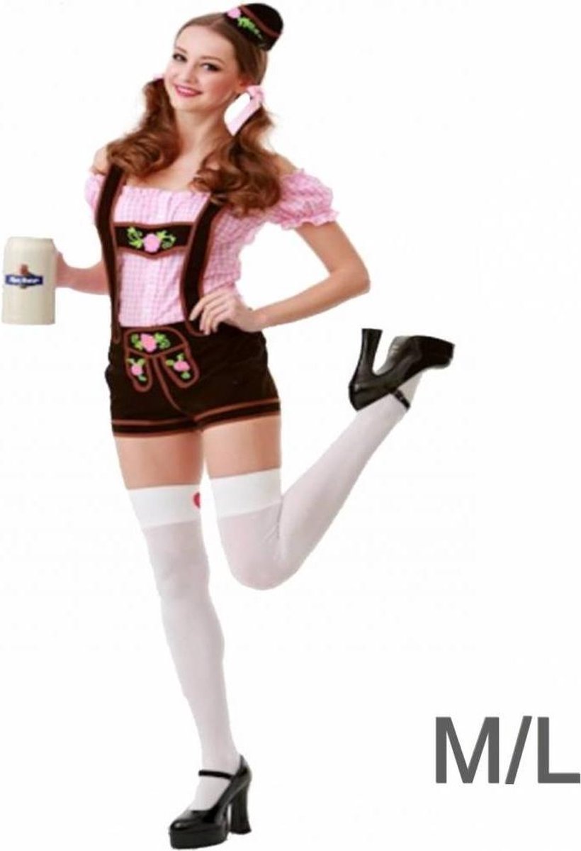 Partyxclusive Lederhosen Dames Beer Girl Oktoberfest Dames - Polyester- Bruin - Maat L