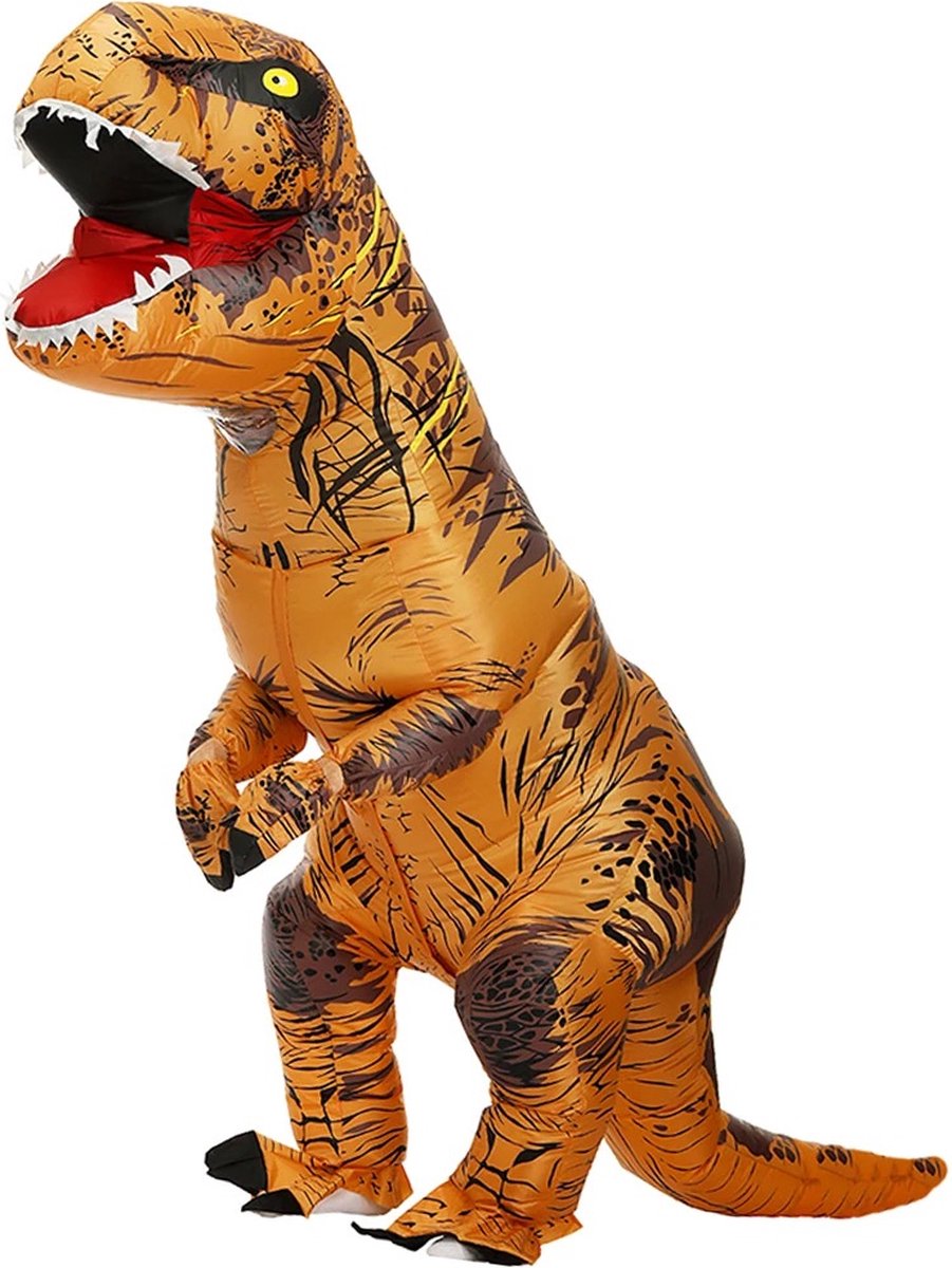 SPARK JOY® - Opblaas Kostuum T-Rex Bruin - Opblaasbaar Pak - Dinosaurus - Halloween - Kerst - Carnaval - Heren