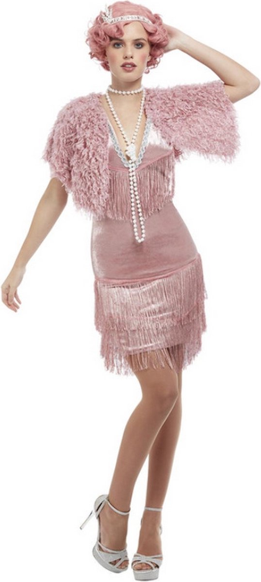 Smiffys Kostuum -M- Deluxe 20s Vintage Pink Flapper Roze