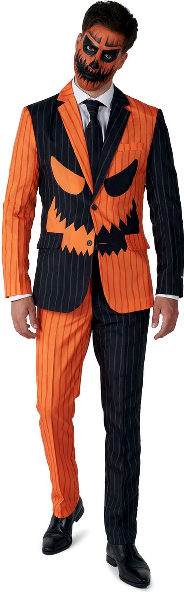 Suitmeister Pumpkin Pak - Heren Halloween Kostuum - Jack-O-Lantern Outfit - Pompoen Horror pak - Oranje - Halloween - Maat L