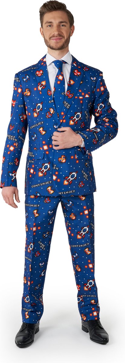 Suitmeister Retro Gamer - Heren Pak - Carnaval En Halloween Kostuum - Blauw - Maat XXL