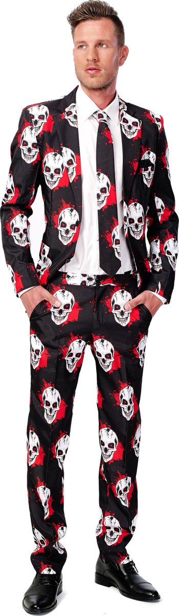 Suitmeister Skulls Blood - Heren Halloween Kostuum - Zwart - Horror verkleedkleding - Maat S