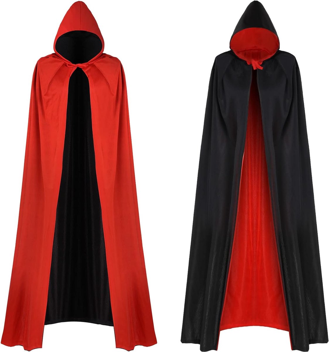 Vampier Cape Kostuum voor Kinderen Volwassen, Zwart Rood Cape met Capuchon, Dracula Cape voor Vrouwen Mannen, Halloween Vampier Kostuum