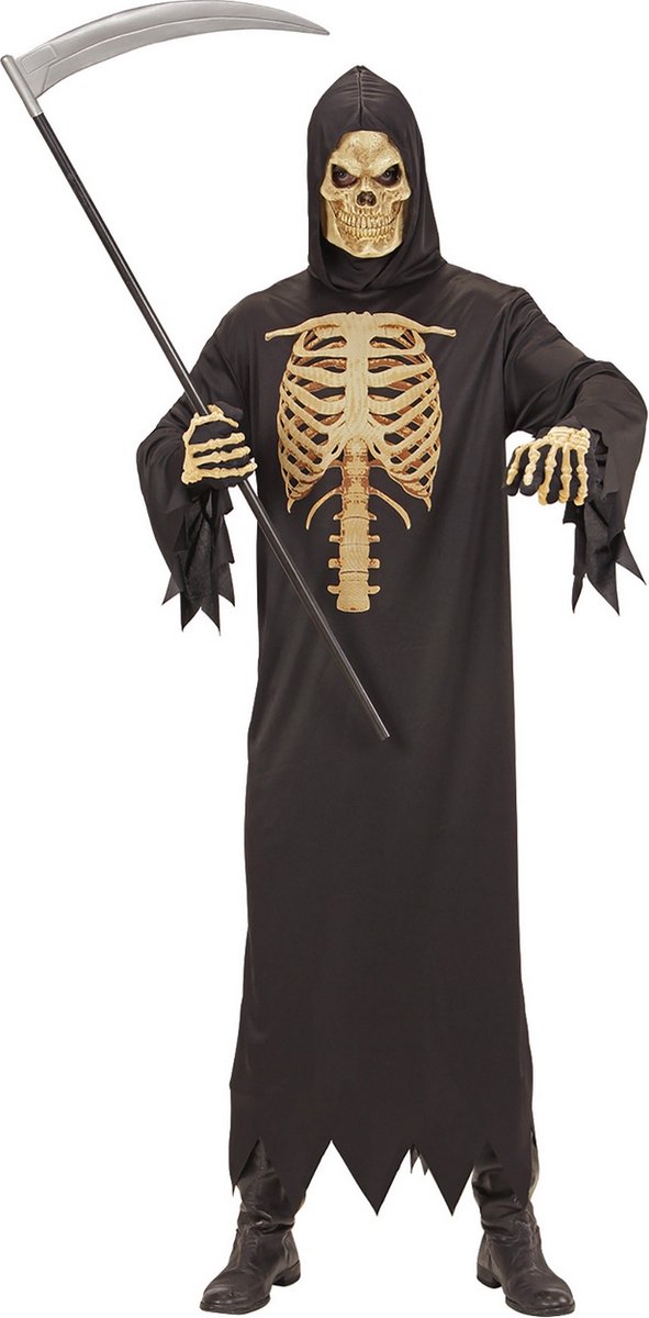 Widmann - Beul & Magere Hein Kostuum - Realistische Borstkas Reaper - Man - Zwart - Small - Halloween - Verkleedkleding