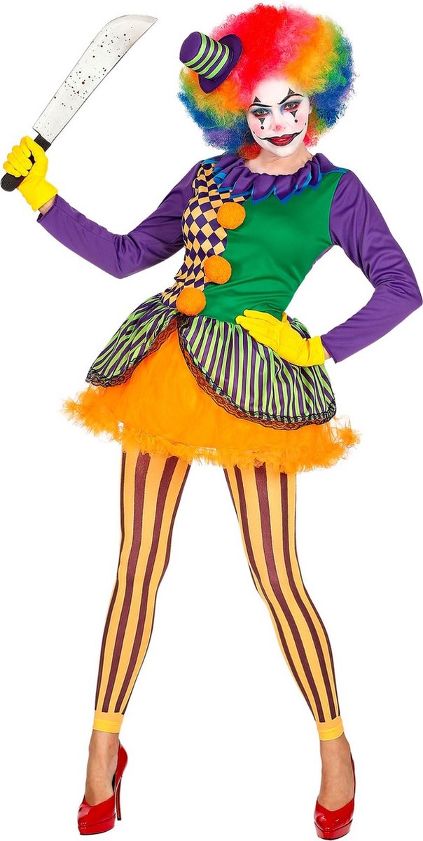 Widmann - Clown & Nar Kostuum - Knettergek Joker Circus Clown - Vrouw - Multicolor - Large / XL - Halloween - Verkleedkleding