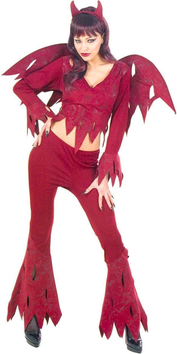 Widmann - Duivel Kostuum - Woeste Duivel Horror Wings Kostuum Vrouw - Rood - Medium - Halloween - Verkleedkleding