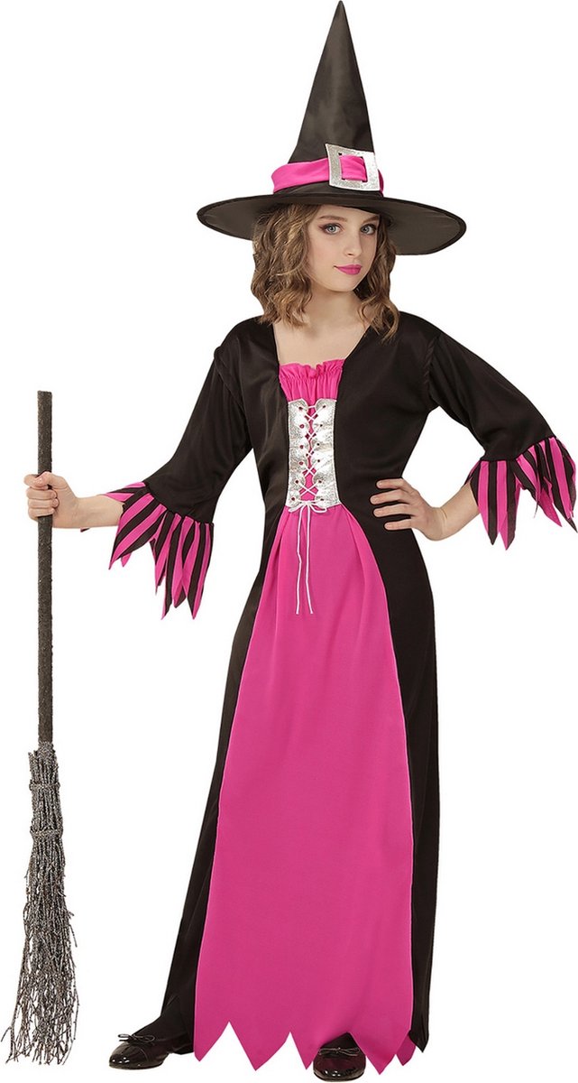 Widmann - Heks & Spider Lady & Voodoo & Duistere Religie Kostuum - Heks Henrike - Meisje - Roze - Maat 140 - Halloween - Verkleedkleding