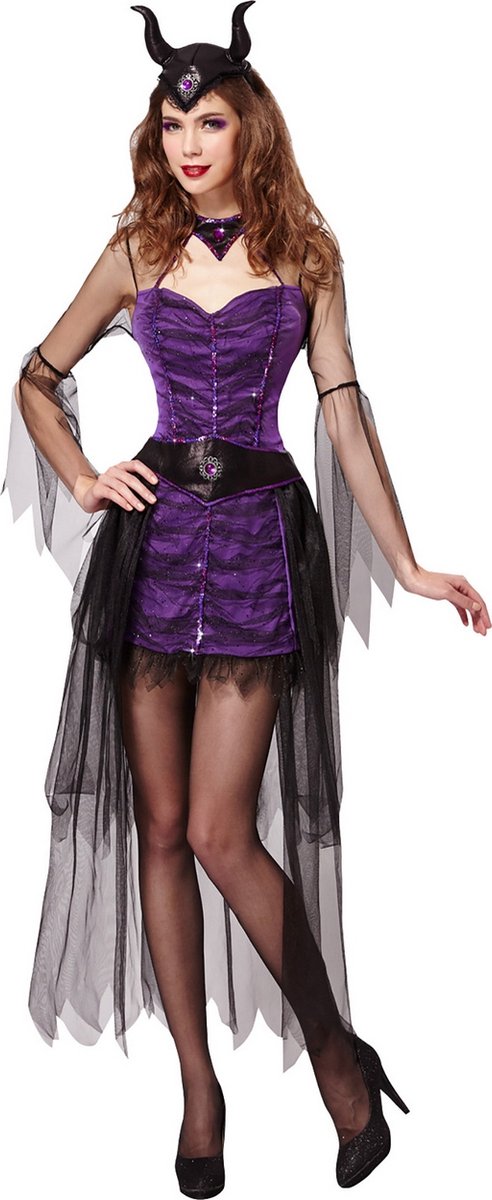 Widmann - Heks & Spider Lady & Voodoo & Duistere Religie Kostuum - Malefizia Heksia - Vrouw - Paars - Large - Halloween - Verkleedkleding