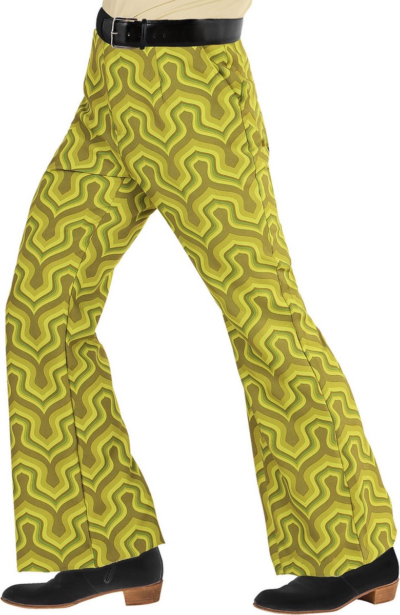 Widmann - Hippie Kostuum - Groovy Gandalf 70s Heren Broek, Behang Man - Groen - Small / Medium - Carnavalskleding - Verkleedkleding