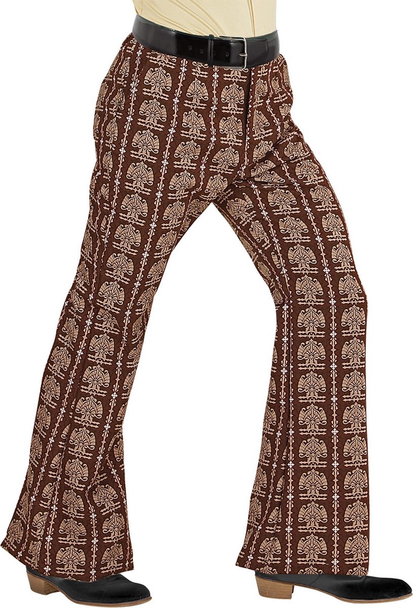 Widmann - Hippie Kostuum - Groovy Gandalf 70s Heren Broek, Oldschool Man - Bruin - Small / Medium - Carnavalskleding - Verkleedkleding