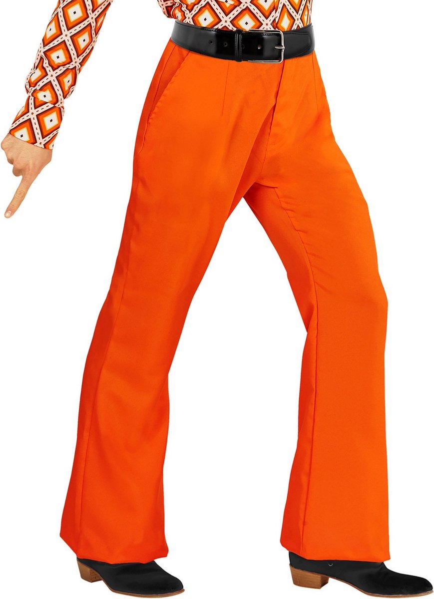 Widmann - Hippie Kostuum - Groovy Gandalf 70s Heren Broek, Oranje Man - Oranje - Small / Medium - Carnavalskleding - Verkleedkleding