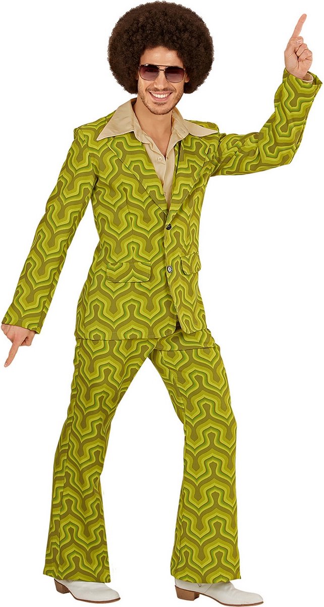 Widmann - Hippie Kostuum - Groovy George 70s Heren Kostuum, Behang Man - Groen - Medium - Carnavalskleding - Verkleedkleding