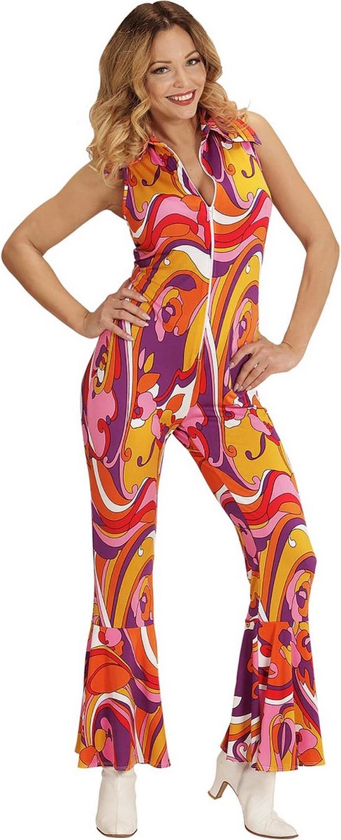 Widmann - Hippie Kostuum - Groovy Geralda 70s Dames Jumpsuit, Orchidee - Vrouw - Roze - Small - Carnavalskleding - Verkleedkleding