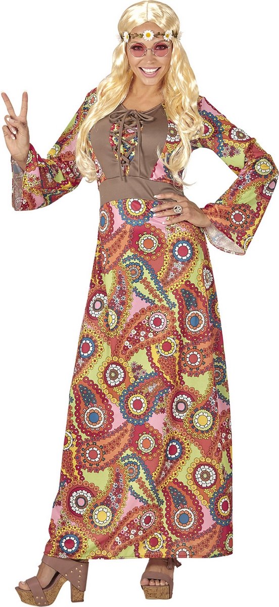 Widmann - Hippie Kostuum - Hippie Vrouw Flower Davy Kostuum - Bruin - XXXL - Carnavalskleding - Verkleedkleding