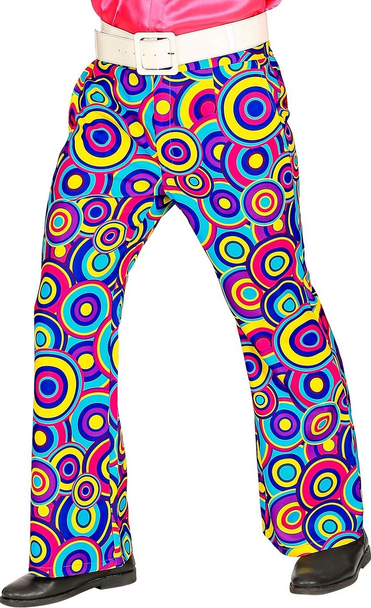 Widmann - Hippie Kostuum - Jaren 70 Prins Van De Dansvloer Broek Man - Multicolor - Large / XL - Carnavalskleding - Verkleedkleding