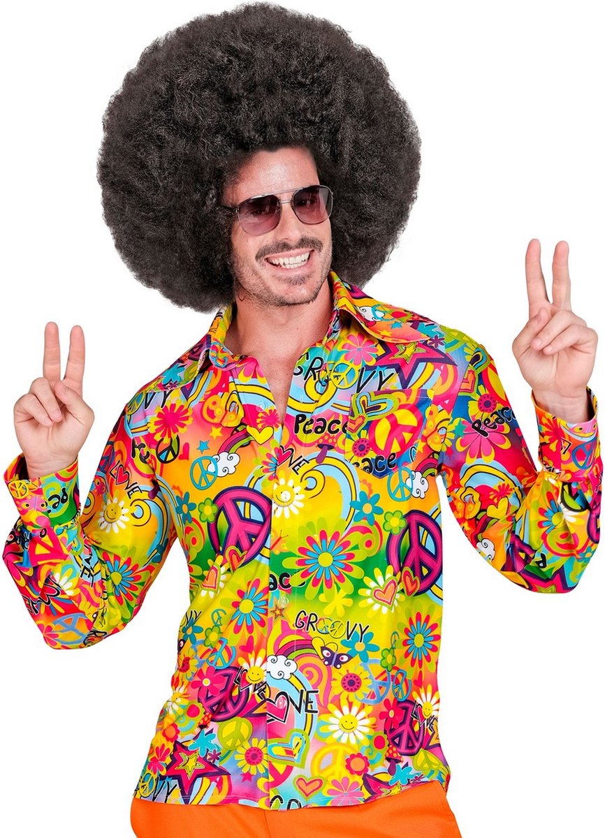 Widmann - Hippie Kostuum - Super 60s Peace And Love Overhemd Man - Multicolor - Large / XL - Carnavalskleding - Verkleedkleding