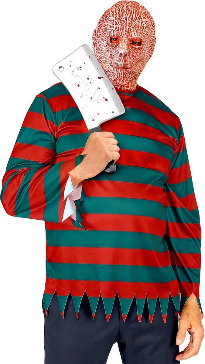 Widmann - Horror Films Kostuum - Gruwelijke Nachtmerrie Freddy Krueger Moordenaar Man - Rood, Groen - XXL - Halloween - Verkleedkleding