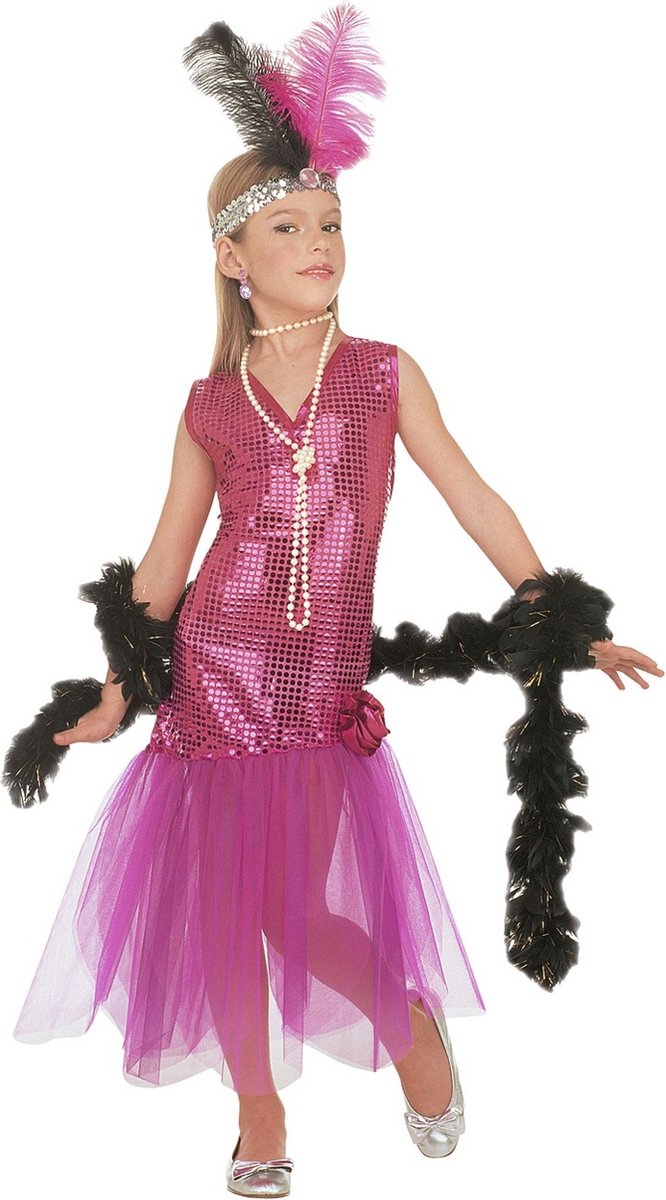 Widmann - Jaren 20 Danseressen Kostuum - Roze Glitter Jaren 20 Showgirl - Meisje - Roze - Maat 116 - Carnavalskleding - Verkleedkleding