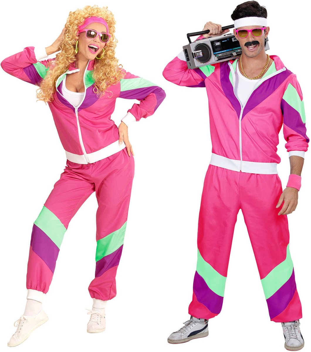 Widmann - Jaren 80 & 90 Kostuum - Maaskantje Retro Trainingspak Roze Kostuum - Roze - XXXL - Carnavalskleding - Verkleedkleding