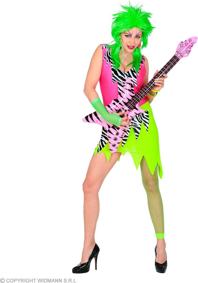 Widmann - Jaren 80 & 90 Kostuum - Wilde Rock Chick - Vrouw - Groen, Roze, Zwart / Wit - Medium - Carnavalskleding - Verkleedkleding