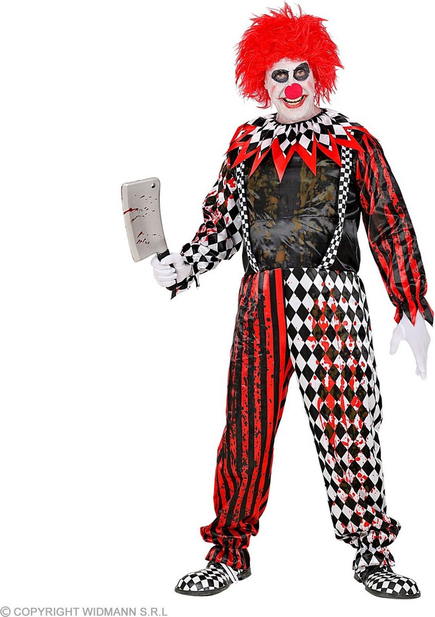 Widmann - Monster & Griezel Kostuum - Moordende Horrorclown - Man - Rood, Zwart - XL - Halloween - Verkleedkleding