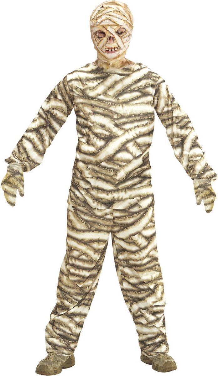 Widmann - Mummie Kostuum - Afschuwelijke Mummy Kind Kostuum - Wit / Beige - Maat 128 - Halloween - Verkleedkleding