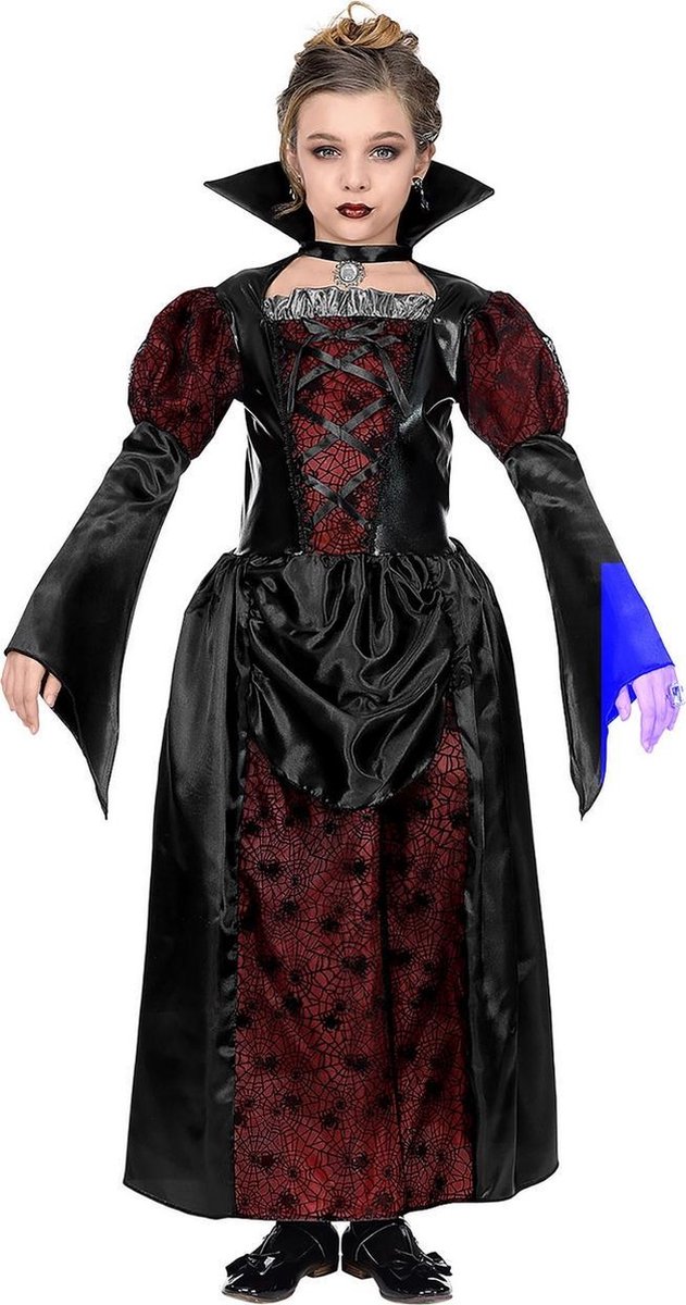 Widmann - Vampier & Dracula Kostuum - Statige Vampier Gravin Anastasia - Meisje - Rood, Zwart - Maat 158 - Halloween - Verkleedkleding