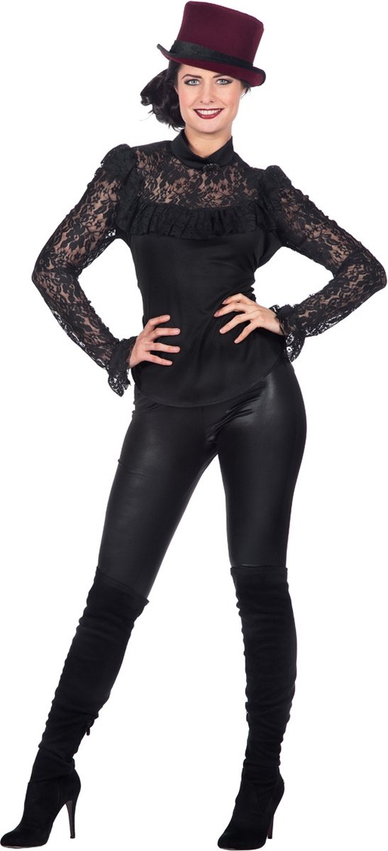 Wilbers & Wilbers - Gotisch Kostuum - Sexy Kanten Blouse Zwart Vrouw - Zwart - Maat 36 - Halloween - Verkleedkleding