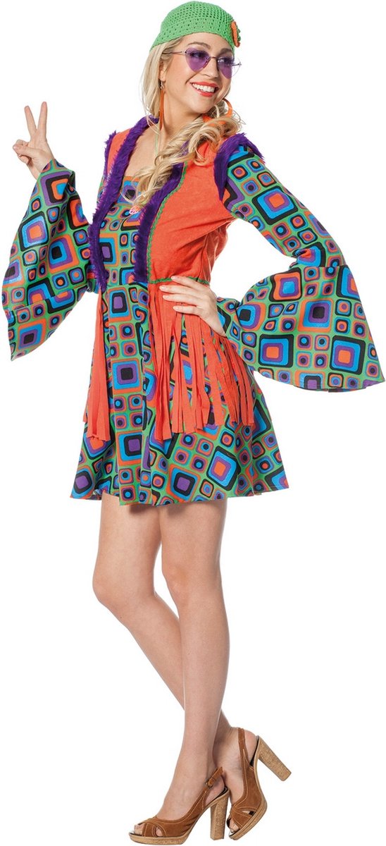 Wilbers & Wilbers - Hippie Kostuum - Hippie Summer Of Love - Vrouw - Multicolor - Maat 44 - Carnavalskleding - Verkleedkleding