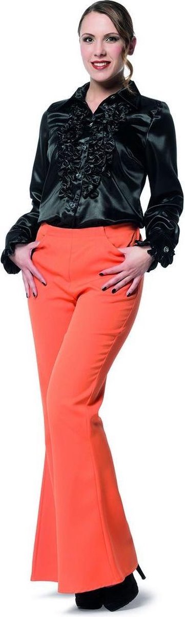 Wilbers & Wilbers - Jaren 80 & 90 Kostuum - Waanzinnig Wijde Pijpen Soul Broek Oranje Vrouw - Oranje - Maat 34 - Carnavalskleding - Verkleedkleding