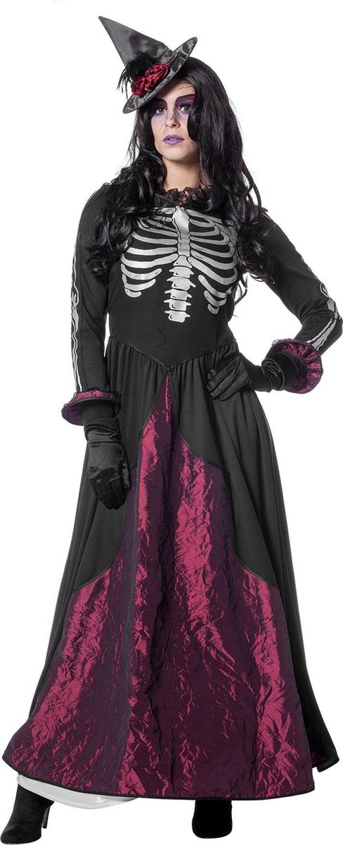 Wilbers & Wilbers - Spook & Skelet Kostuum - Pitch Black Goddess Of Death - Vrouw - Zwart - Maat 38 - Halloween - Verkleedkleding