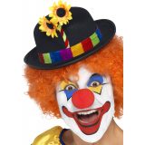 Clown carnaval verkleed bolhoedje met bloem - volwassenen -