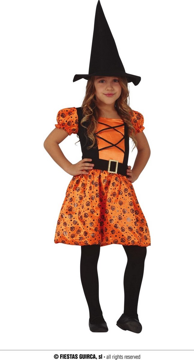 Fiestas Guirca - Jurk pumpkin witch - 3-4 jaar - Halloween Kostuum voor kinderen - Halloween - Halloween kostuum meisjes