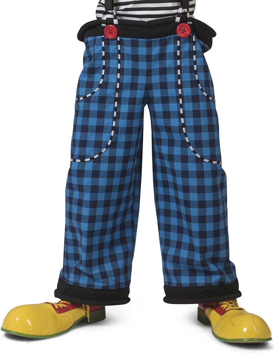 Funny Fashion - Clown & Nar Kostuum - Grote Gestikte Zakken Broek Clown August Blauw Zwarte Ruitjes Man - Blauw, Zwart - One Size - Halloween - Verkleedkleding