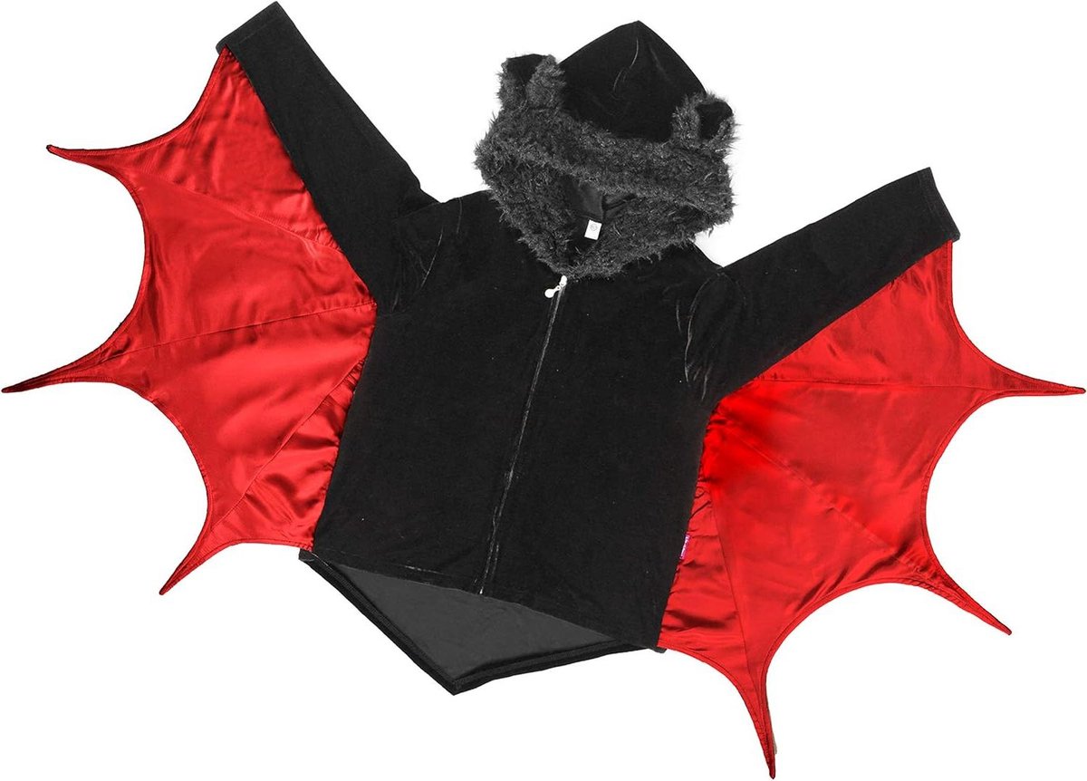 Hooded Kids Bat Kostuum Cape Jas Halloween Carnaval Feestjurk - Zwart Rood (140)