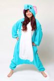 KIMU Onesie Blauwe Olifant Pak - Maat 128-134 - Olifantenpak Kostuum Blauw - Zacht Fleece Jumpsuit Pyjama Huispak Dierenpak Jongen Meisje Carnaval Carnavalspak