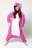 KIMU Onesie Roze Olifant Pak - Maat 128-134 - Olifantenpak Kostuum Jungle - Kinder Zacht Fleece Huispak Jumpsuit Pyjama Dierenpak Meisje Carnaval Carnavalspak