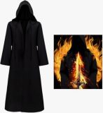 Lange satijnen cape met capuchon voor volwassenen, middeleeuwse cape voor heren, met capuchon, vampiercape voor volwassenen, Jedi-cape, Halloween-kostuum, carnaval, cosplay, feest.maat L