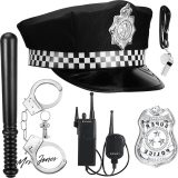 Mrs. Jones 6 stuks politiekostuumaccessoires - politiekostuum set met politie-badge, politiepet, bril, handboeien, walkietalkie, fluitje - politiekostuum voor kinderen, carnavalskostuum voor dames en heren .