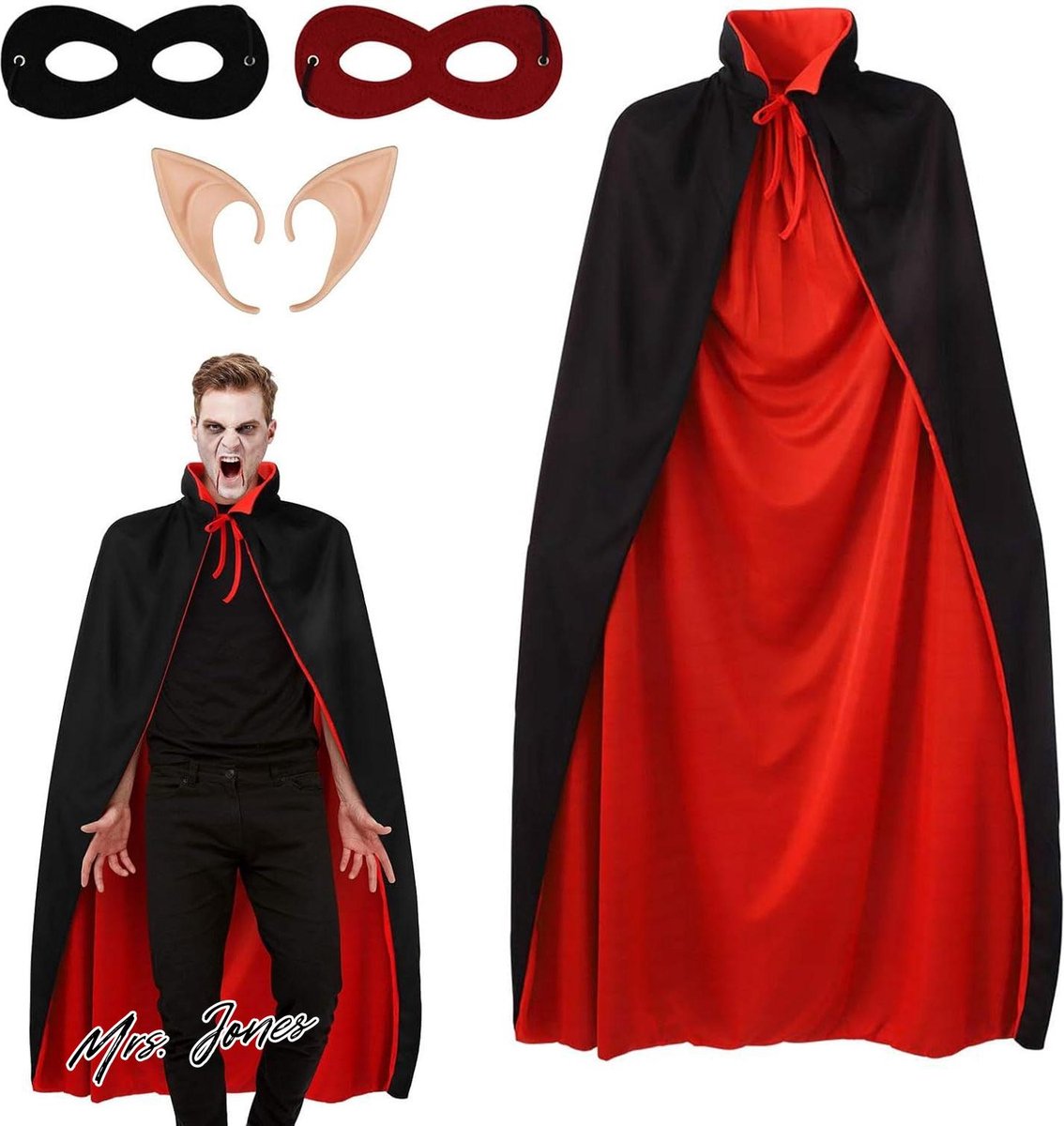 Mrs. Jones Halloween Vampier Capes Vampier-kostuum cape capuchoncape zwart-rood dubbelzijdig volwassenen Halloween-kostuum 90 cm .